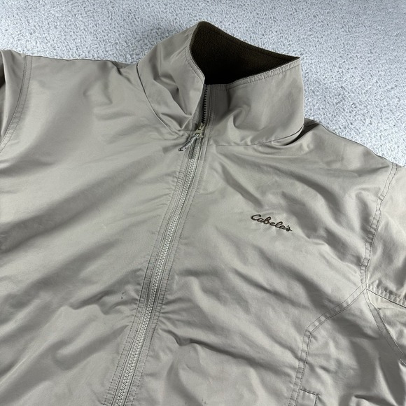 Cabelas Bomber‎ Jacket Mens Large Brown Beige Sand Fleece Lined Water Repellent - Picture 1 of 14
